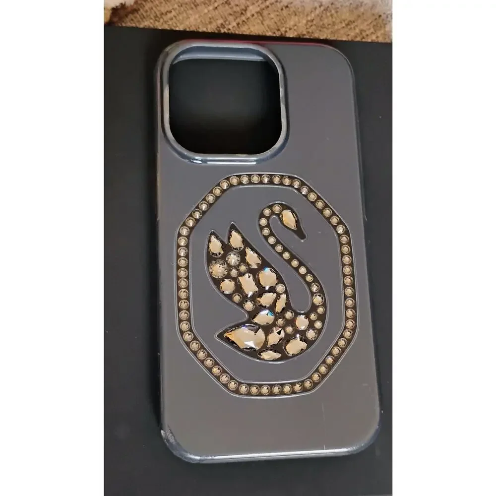 Swarovski Signum For iPhone 14 Pro Max. Iconic Swan Logo, silver-shade Crystals
